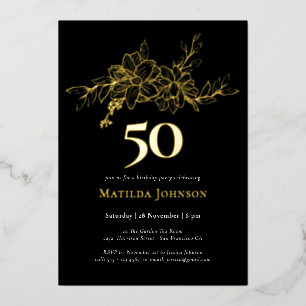 Floral 50th Birthday Gold Foil Invitation