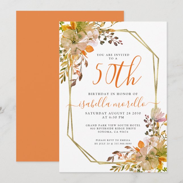 Floral 50th Birthday Invitation (Front/Back)