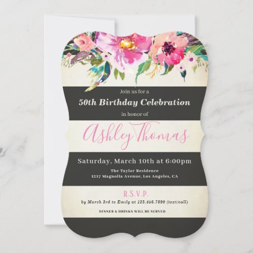 floral 50th birthday invitations for women