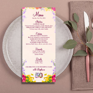 Floral 50th Birthday Menu Card elegant 50 years