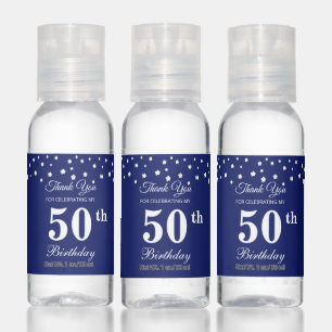 Floral 50th Birthday Party Favor in Blue & White Hand Sanitizer