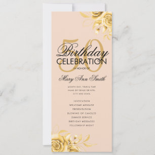 Floral 50th Birthday Program Gold w/ Menu Blush 