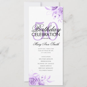 Floral 50th Birthday Program Purple w/ Menu