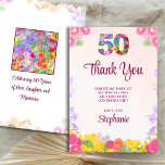 Floral 50th birthday thank you card 50 flower chic<br><div class="desc">Floral 50th birthday thank you flat card 50 flower chic. Show your gratitude in style with this elegant 80th birthday thank you card featuring vibrant floral accents and a heartfelt message. The front of the card displays a large "50" in colorful floral design and the words "Thank You" in a...</div>