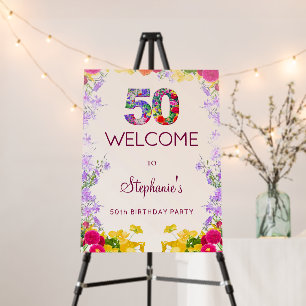 Floral 50th Birthday Welcome Sign 50 foam board