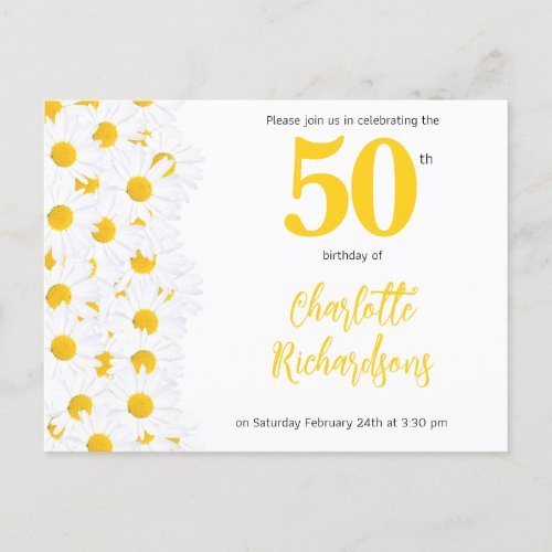 Floral 50th daisies Birthday party invitation Postcard