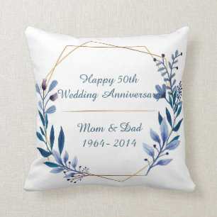 Floral 50th Wedding Anniversary Classic Throw Pillow