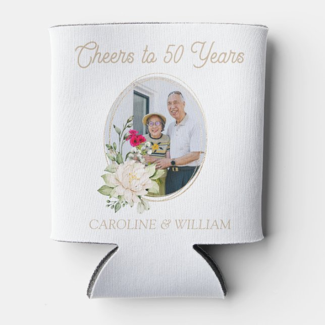 Floral 50th Wedding Anniversary Favor Can Cooler (Front)
