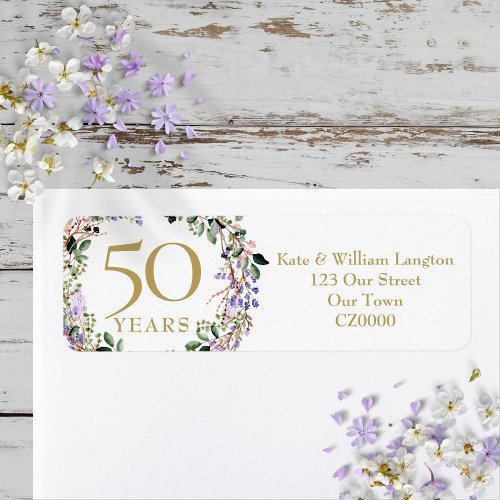 Floral 50th Wedding Anniversary Return Address Label