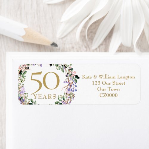 Floral 50th Wedding Anniversary Return Address Label