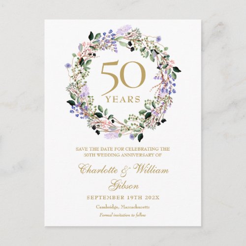 Floral 50th Wedding Anniversary Save the Date Announcement Postcard
