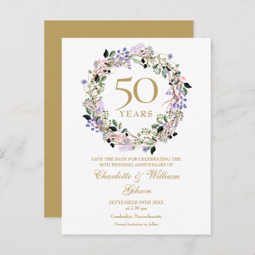 Floral 50th Wedding Anniversary Save the Date Postcard