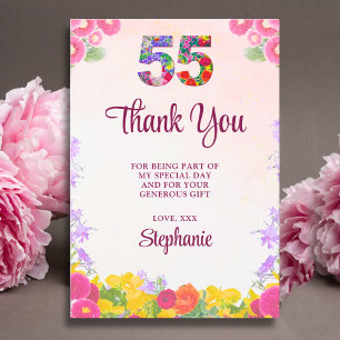 Floral 55th Birthday Thanks - Blush Bloom 55 Years Thank You Card