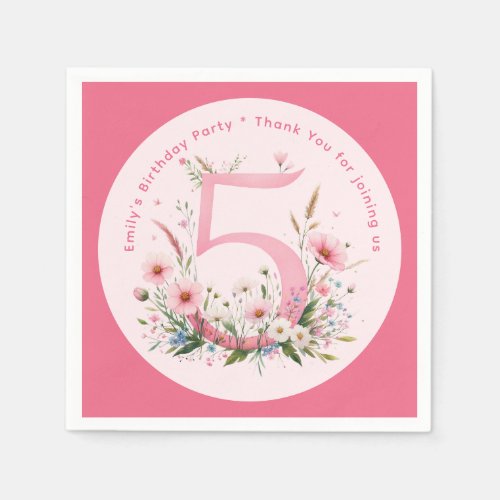 Floral 5th Birthday Custom Five Fairy Princess Napkins