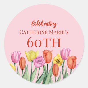 Floral 60th Birthday Classic Round Sticker