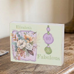Floral 60th birthday custom name purple rustic wooden box sign