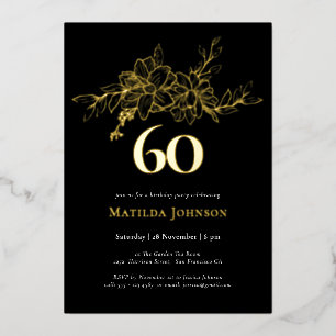 Floral 60th Birthday Gold Foil Invitation