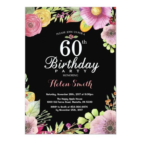 Floral 60th Birthday Invitation for Women | Zazzle.com