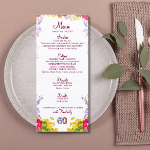 Floral 60th Birthday Menu Card elegant 60 years