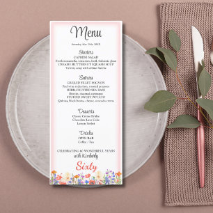 Floral 60th Birthday Menu Cards 60 flowers menu