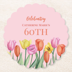Floral 60th Birthday Paper Coaster