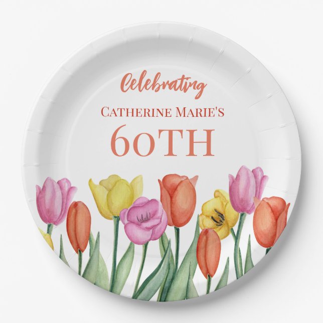 Floral 60th Birthday  Paper Plates (Front)