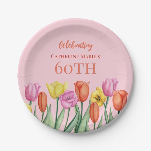 Floral 60th Birthday  Paper Plates (Front)