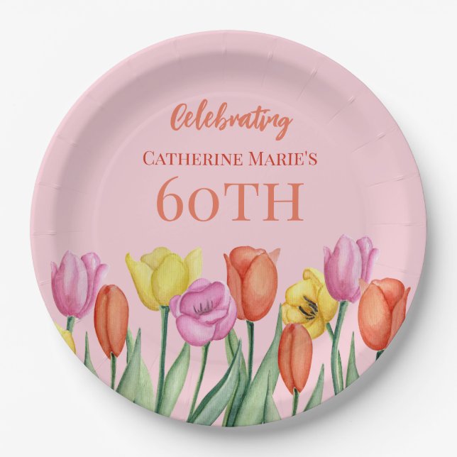 Floral 60th Birthday  Paper Plates (Front)