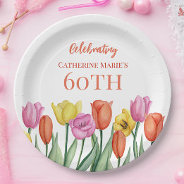 Floral 60th Birthday Paper Plates