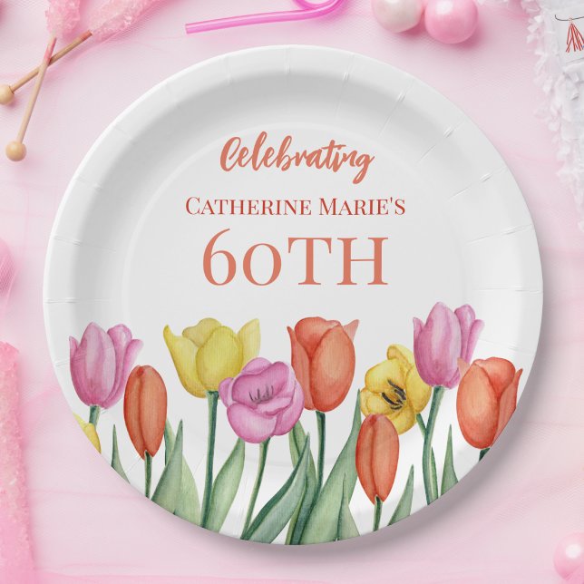 Floral 60th Birthday  Paper Plates (Creator Uploaded)