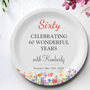 Floral 60th birthday paper plates 60 years flowers