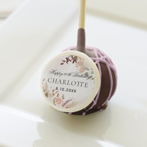 Floral 60th Birthday Party Decor Script Cake Pops