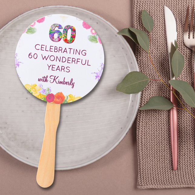 Floral 60th birthday party favors 60 custom Fans (Creator Uploaded)