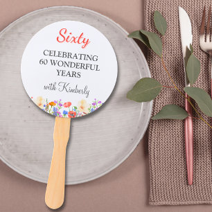 Floral 60th birthday party favors 60 custom Fans