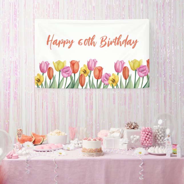 Floral 60th Birthday Pastel Banner (Party)