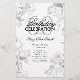 Floral 60th Birthday Program Silver Menu Flyer