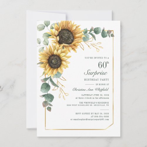 Floral 60th Birthday Sunflower Eucalyptus Invitation