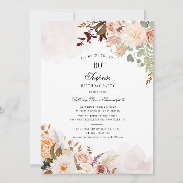 Floral 60th Birthday Surprise Party Invitation (Front)