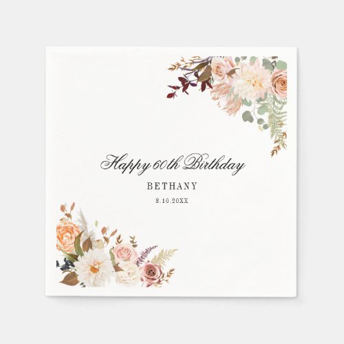 Floral 60th Birthday Surprise Party Paper Napkins