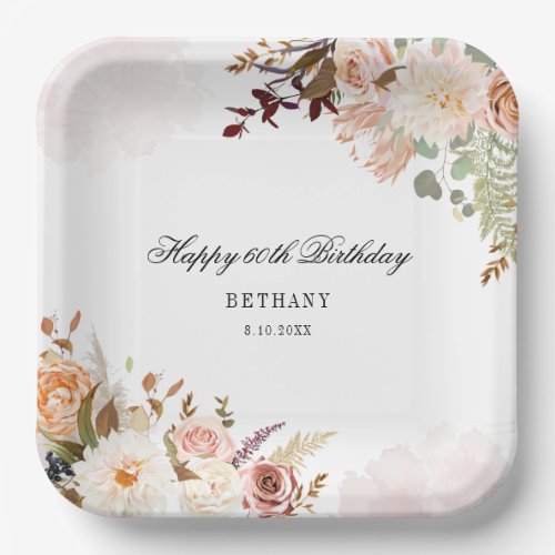 Floral 60th Birthday Surprise Party Paper Plates