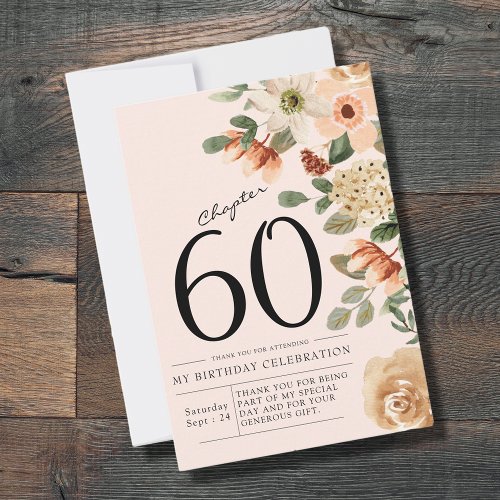 Floral 60th Birthday  Thank You Card