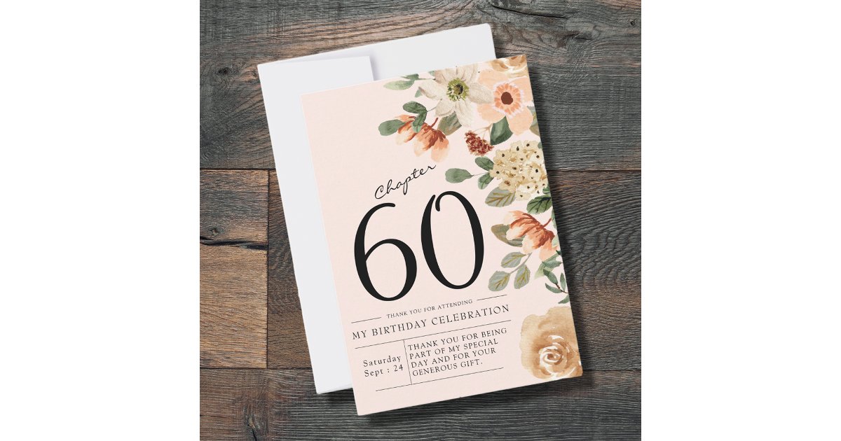 Floral 60th Birthday Thank You Card | Zazzle