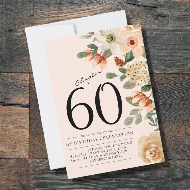 Floral 60th Birthday Thank You Card | Zazzle