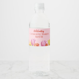 Floral 60th Birthday Water Bottle Label