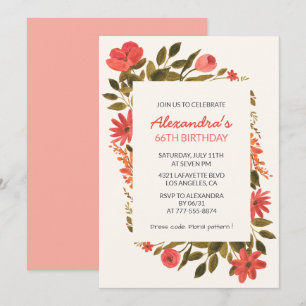 Floral 66th birthday invitations Boho Elegant