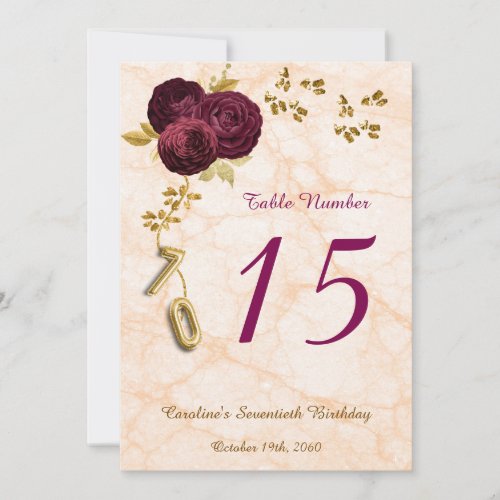 Floral 70 Birthday, Gold Foil Balloon Table Number