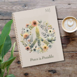 Floral 70s Retro "Peace is Possible" Peace Sign Planner