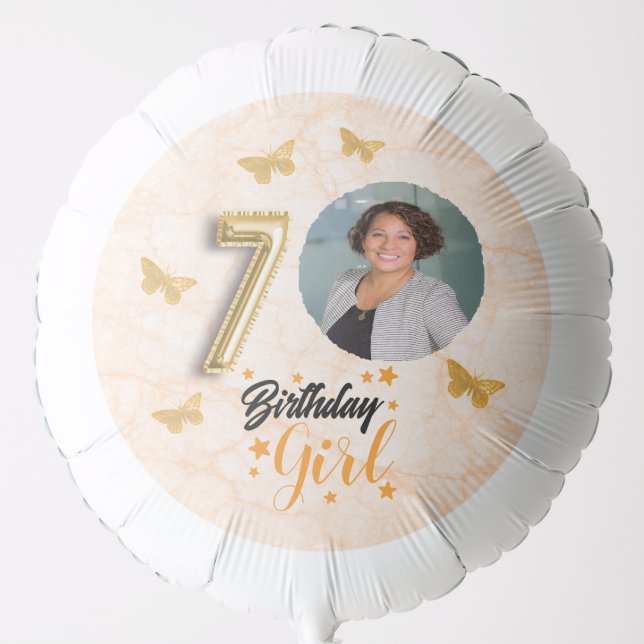 Floral 70th Birthday, Gold Foil Balloon, Butterfly Balloon (Front)