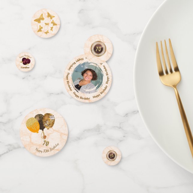 Floral 70th Birthday & Gold Foil Balloon, Face   Confetti (Group)