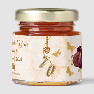Floral 70th Birthday & Gold Foil Balloon & Jewels Honey Jar Favors